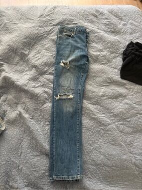 Topman Slim Distressed Blue Jeans